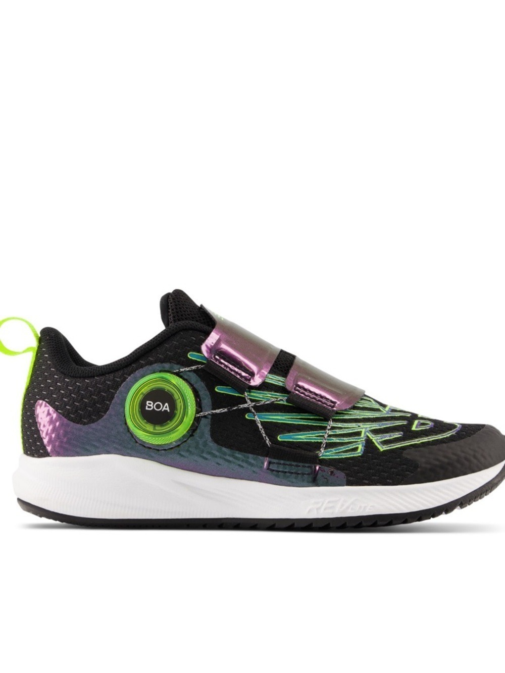Size 11 Girls New Balance Kids Black, Green & Purple BOA Strap Sneakers
